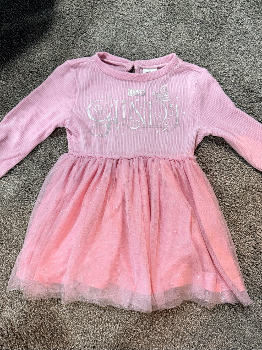 Girls Pink Tulle Long-Sleeve Dress with Sparkle